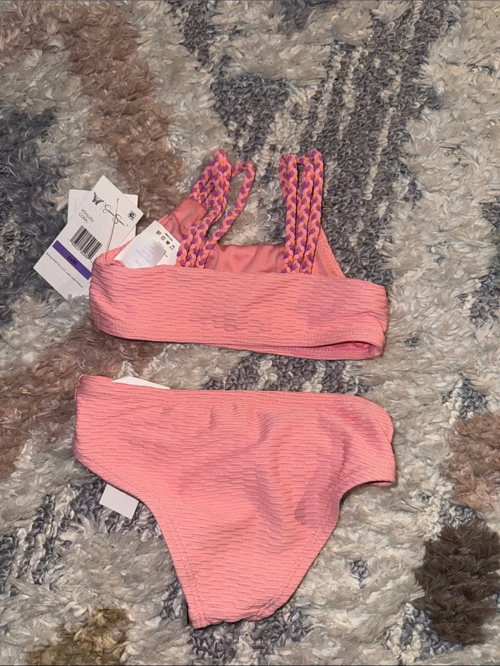 Jessica Simpson Coral/ Pink Textured Bikini with Braided Straps